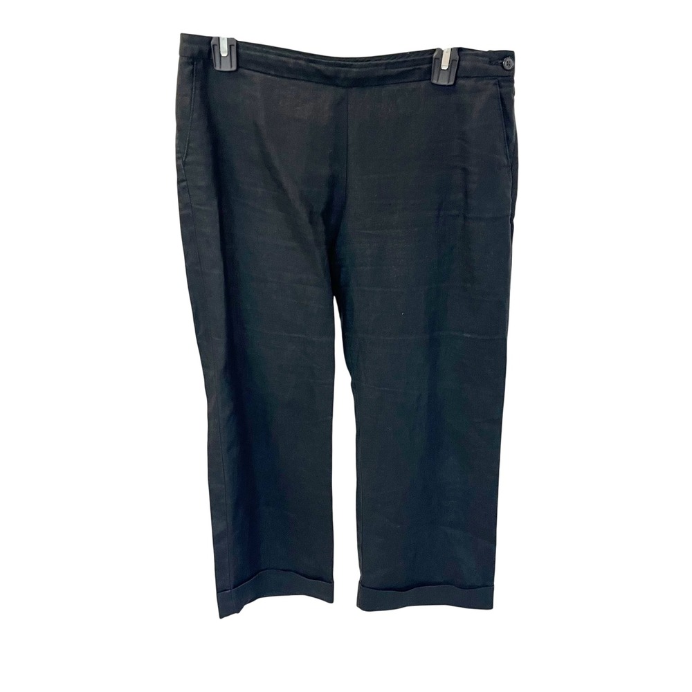 Vintage Old Navy Black 100% Linen Low Rise Cuffed Crop Pants Y2K Business Size 2